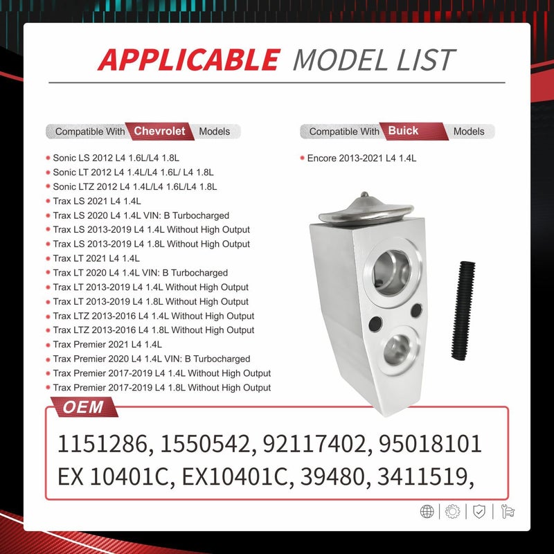 NITOYO A/C Expansion Valve Compatible with Buick Encore 2013-2021, Chevy Sonic 2012 Trax 2013-2021, L4 1.4L 1.8L, Replaces 95018101, EX10401C, 39480 - Image 2